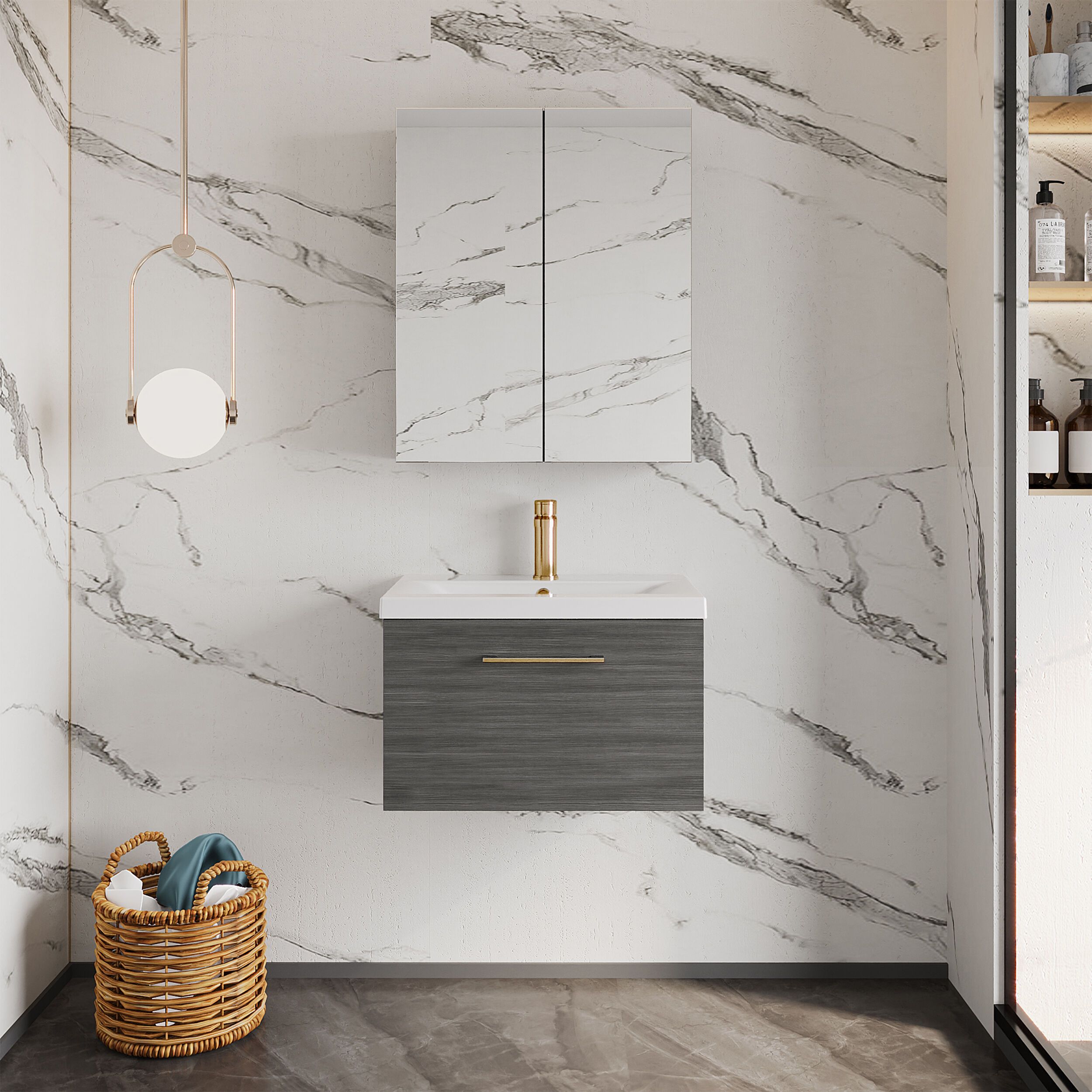 Woodgrain Finish Vanity Unit